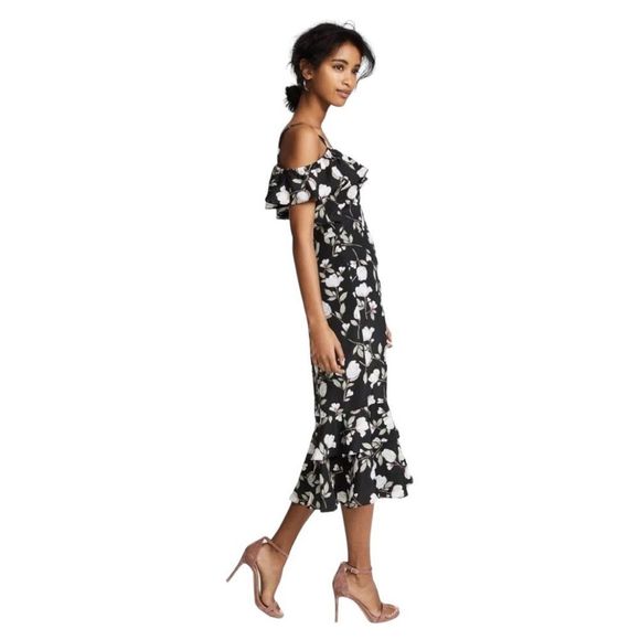 J.O.A. Eugenia Black Floral Print Off-the-Shoulder Midi Dress - Picture 4 of 8